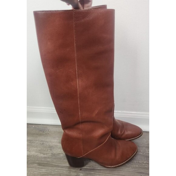 Madewell Women's Sz. 8.5 Knee High Brown Leather Stacked Heel Boots - Picture 3 of 10